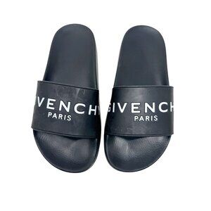 Givenchy Black Platform Rubber Logo Slide On Pool Sandal Flip Flop womens 37 7